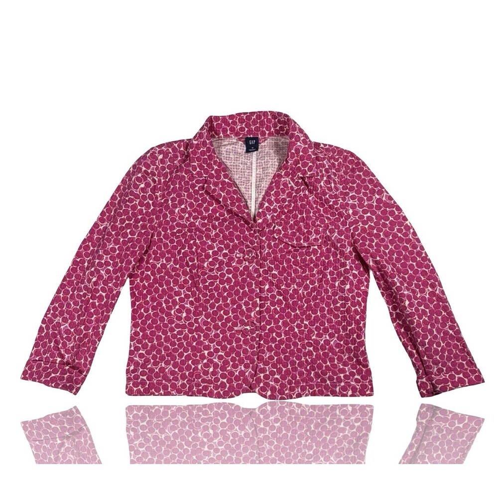 Gap Blazer Womens 10 Pink Circle Print Cotton Y2K Preppy Cottage Jacket